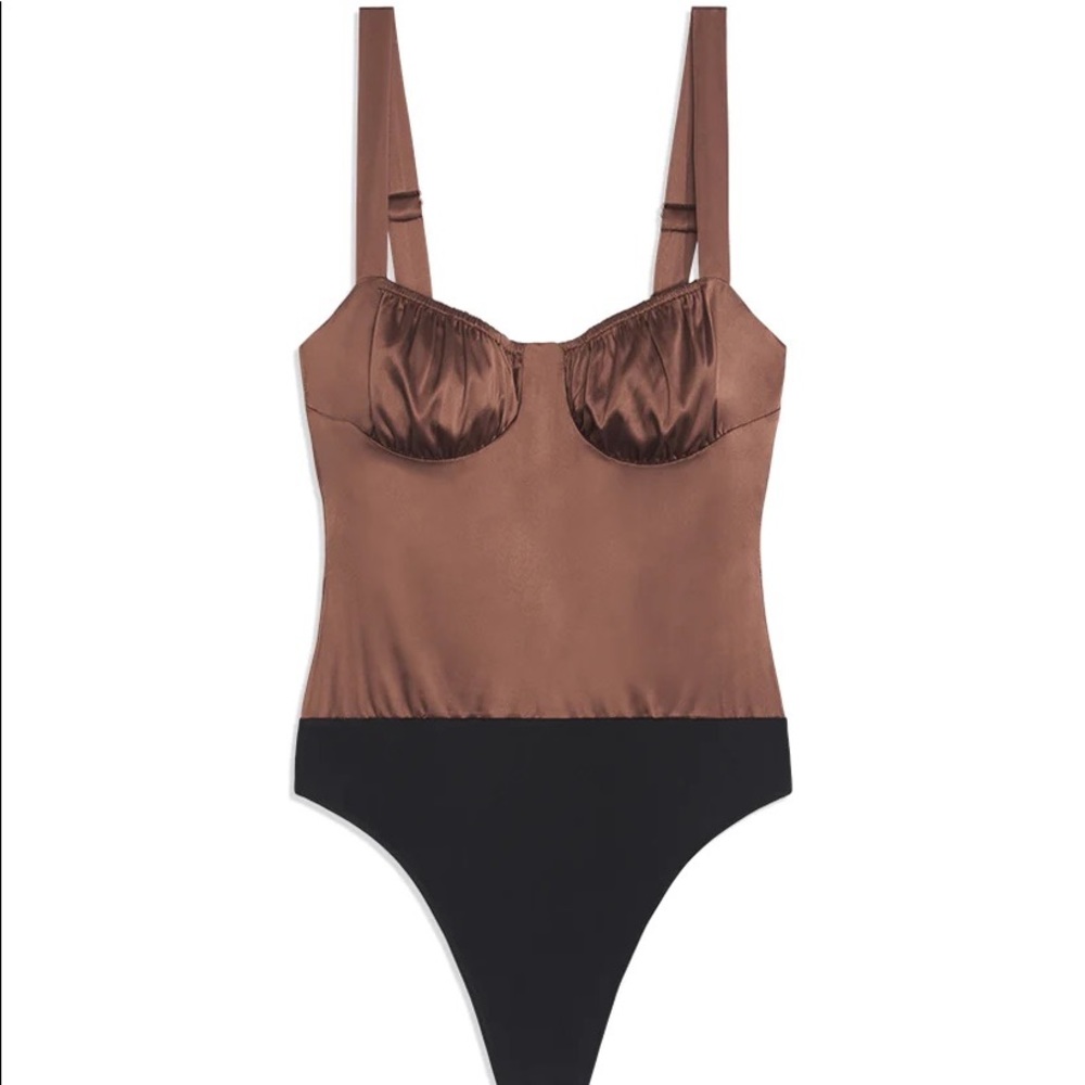 WeWoreWhat brown satin bodysuit